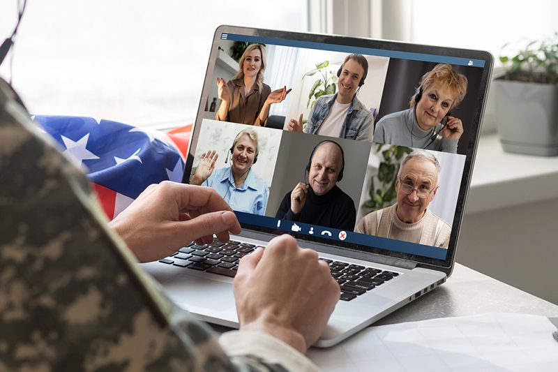 Veteran student attending a live Laurus College class online